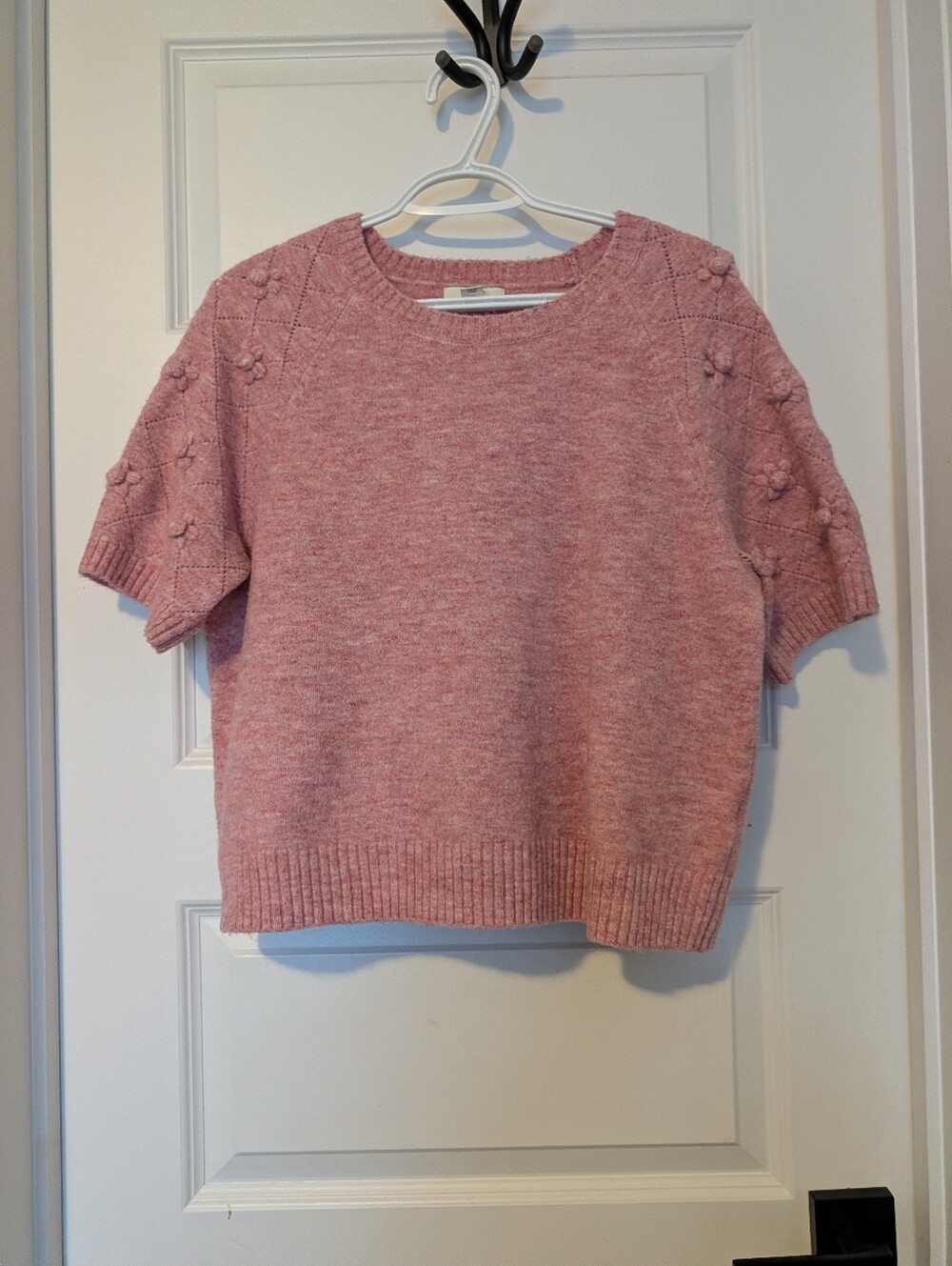 RW&CO. Pink Short-Sleeve Crewneck Sweater with Bobble Detail